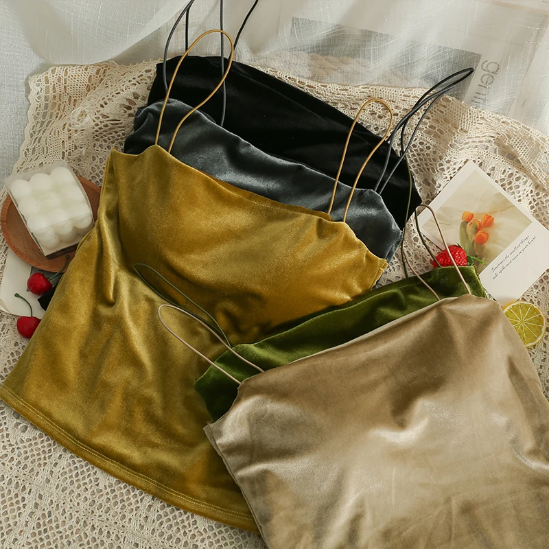 

Женский велюровый укороченный топ без рукавов, элегантный однотонный бюстье с воротником-лодочкой, базовая майка с нагрудными подушечками,...