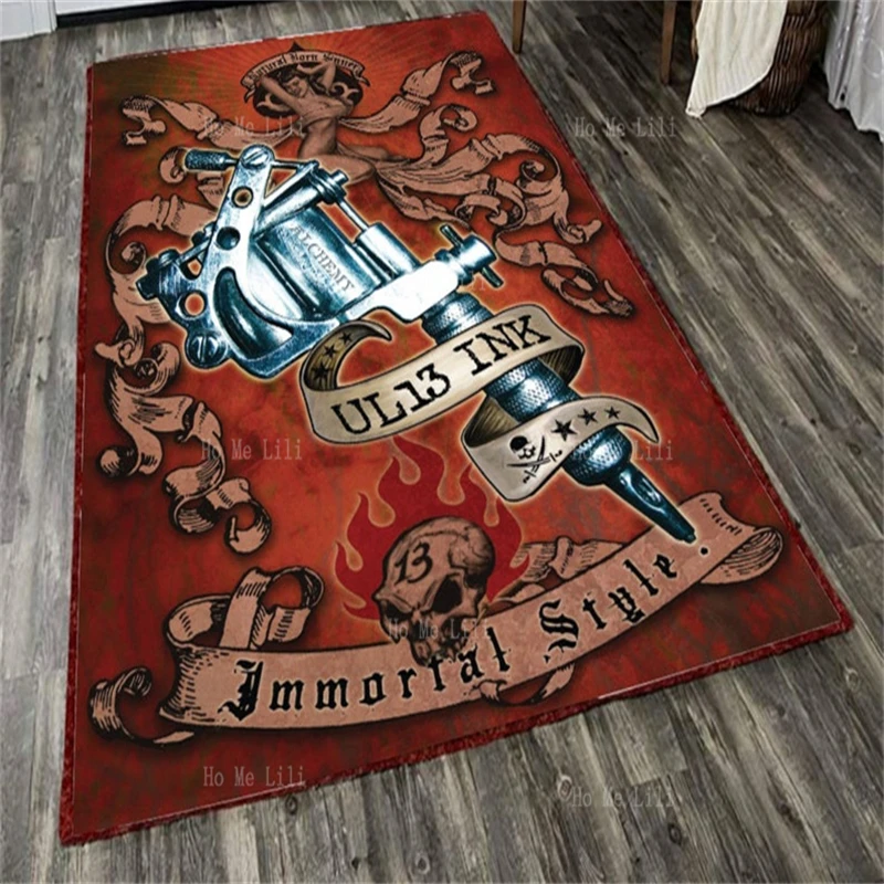 Фланелевые напольные коврики с красным черепом школьный тату-пистолет