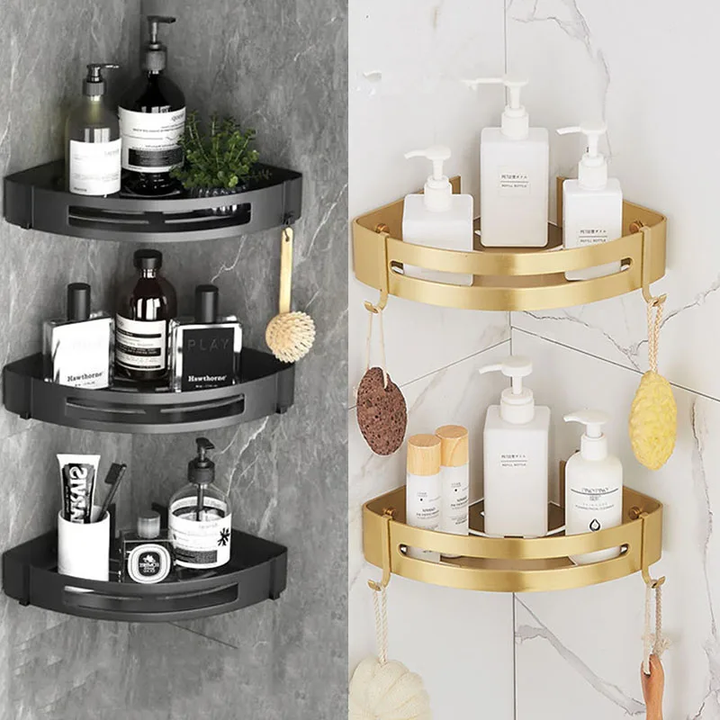 

Настенные угловые полки, кухонная полка, держатель для шампуня без перфорации, в алюминиевом корпусе, органайзер для аксессуаров