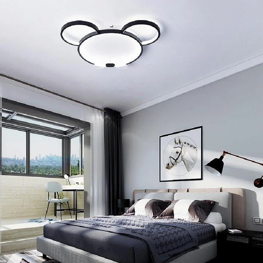 

Modern Cartoon Led Ceiling Light Fixtures Black Mickey Ceiling Lamps For Living Children's Room Bedroom Dimmable Plafondlamp