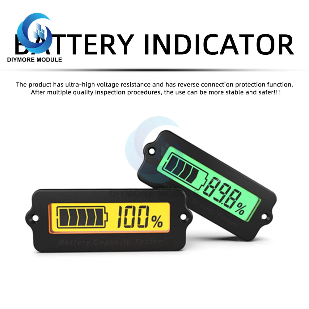 

12V LY6W Lead Acid Battery Capacity Indicator LCD Digit Display Meter Lithium Battery Power Detector Tester Voltmeter Blue Green