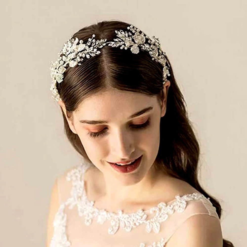 

Luxury Flower Leaf Headbands Hairbands Alloy Bride Hair Accessories Rhinestone Tiaras and Crowns Women Girls Headdress Jewelry