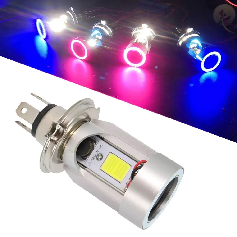 

12/24V Blue/pink Angel Eye H4 LED Motorcycle Headlight Ba20d HS1 H6 Scooter Motorbike Headlamp Light Bulb DRL Accessories