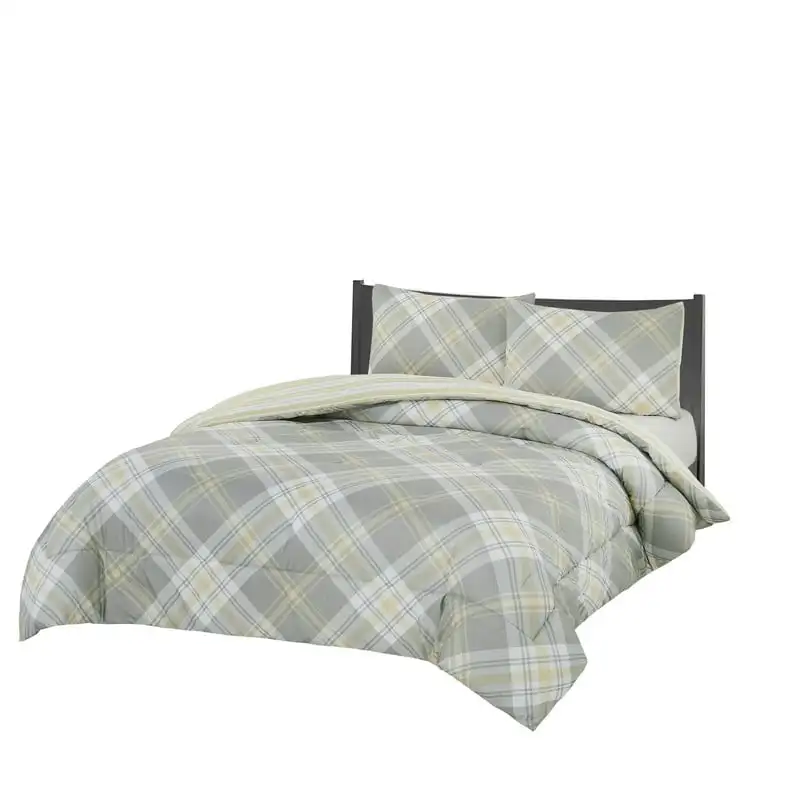 

2-Piece Reversible Microfiber Comforter and Sham Bedding Set - Diagonal Plaid - Tartan Olive/Brown - Size Twin Covers for beds b