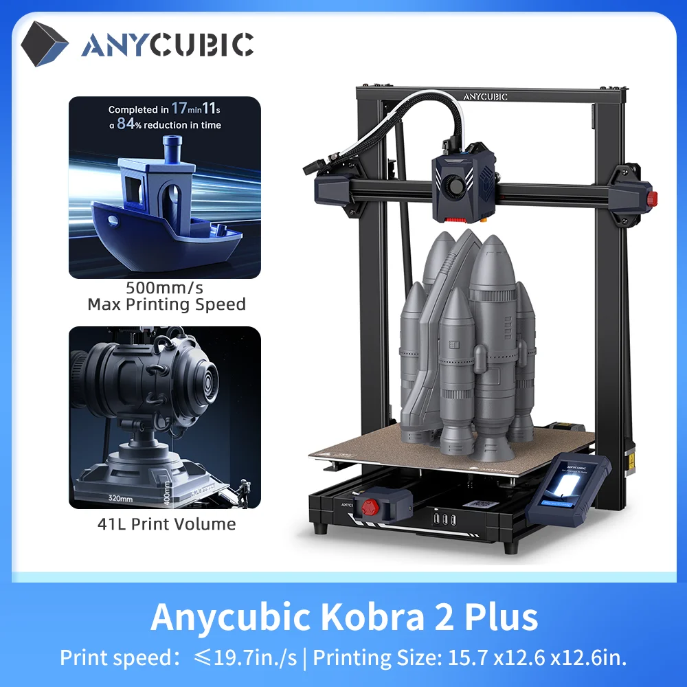 

ANYCUBIC Kobra 2 Plus With 500mm/s Maximum Print Speed 15.7 x12.6 x12.6in.Large Build Print Size FDM 3D Printer