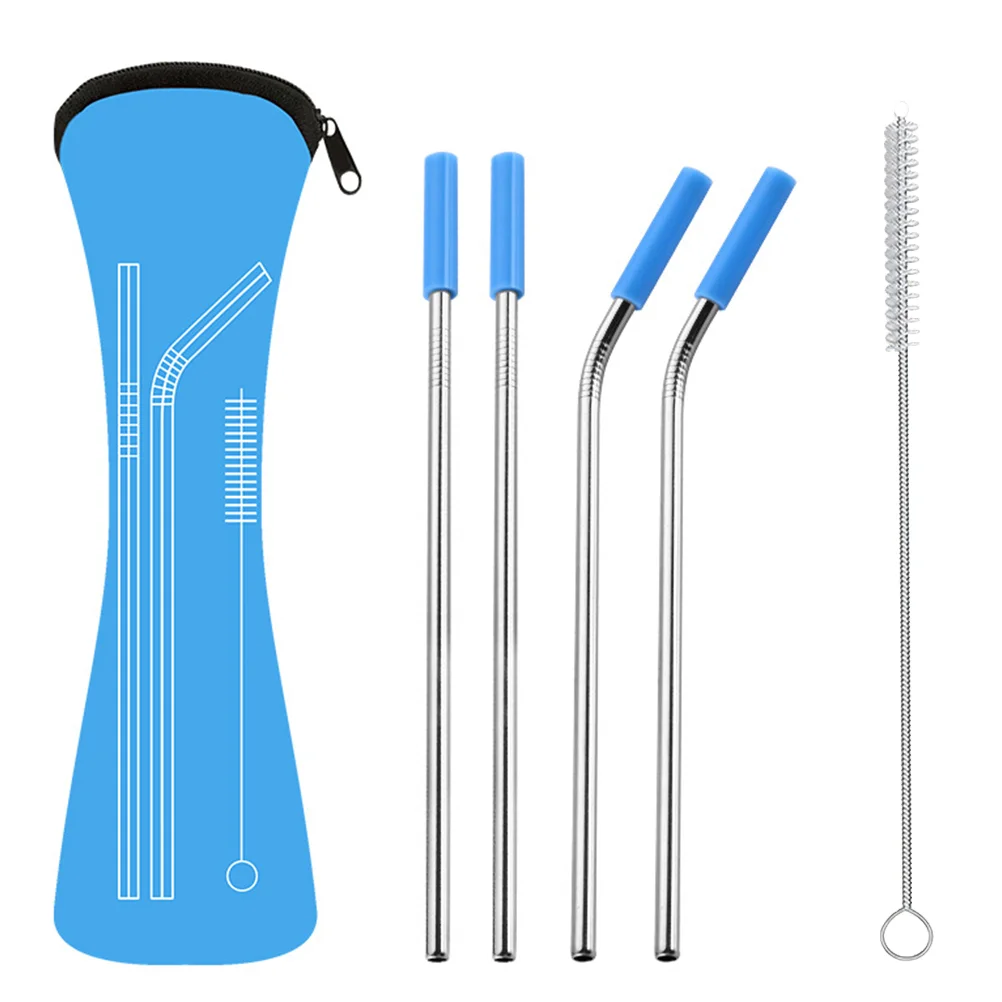 

1 Set 6pcs 304 Stainless Steel Drinking Straw Sucker With Scratch Resistant Silicone Cover Creative Stirrers for Restaurant