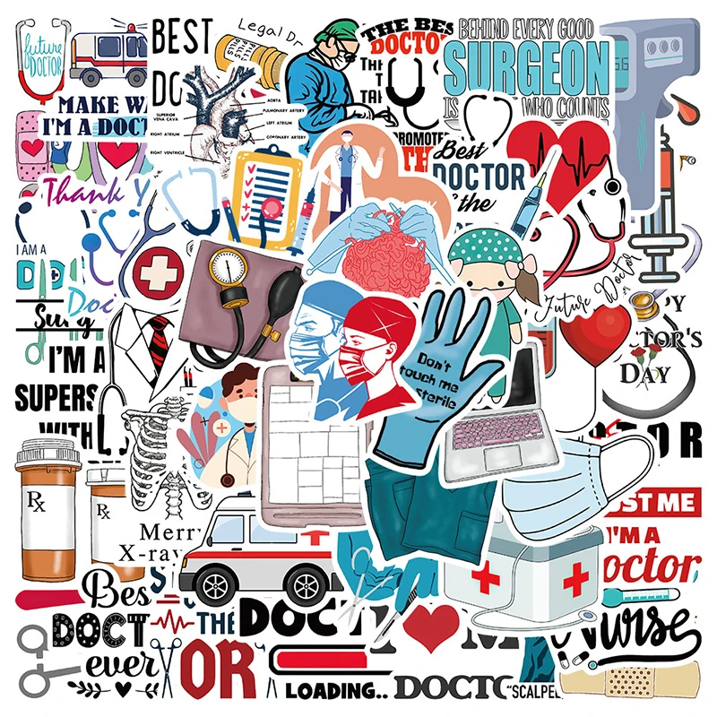 

10/50 Doctor And Nurse Stickers For Luggage Bottle Computer Skateboards Graffiti Waterproof Sticker Diy Kids Gifts Pvc Hospital
