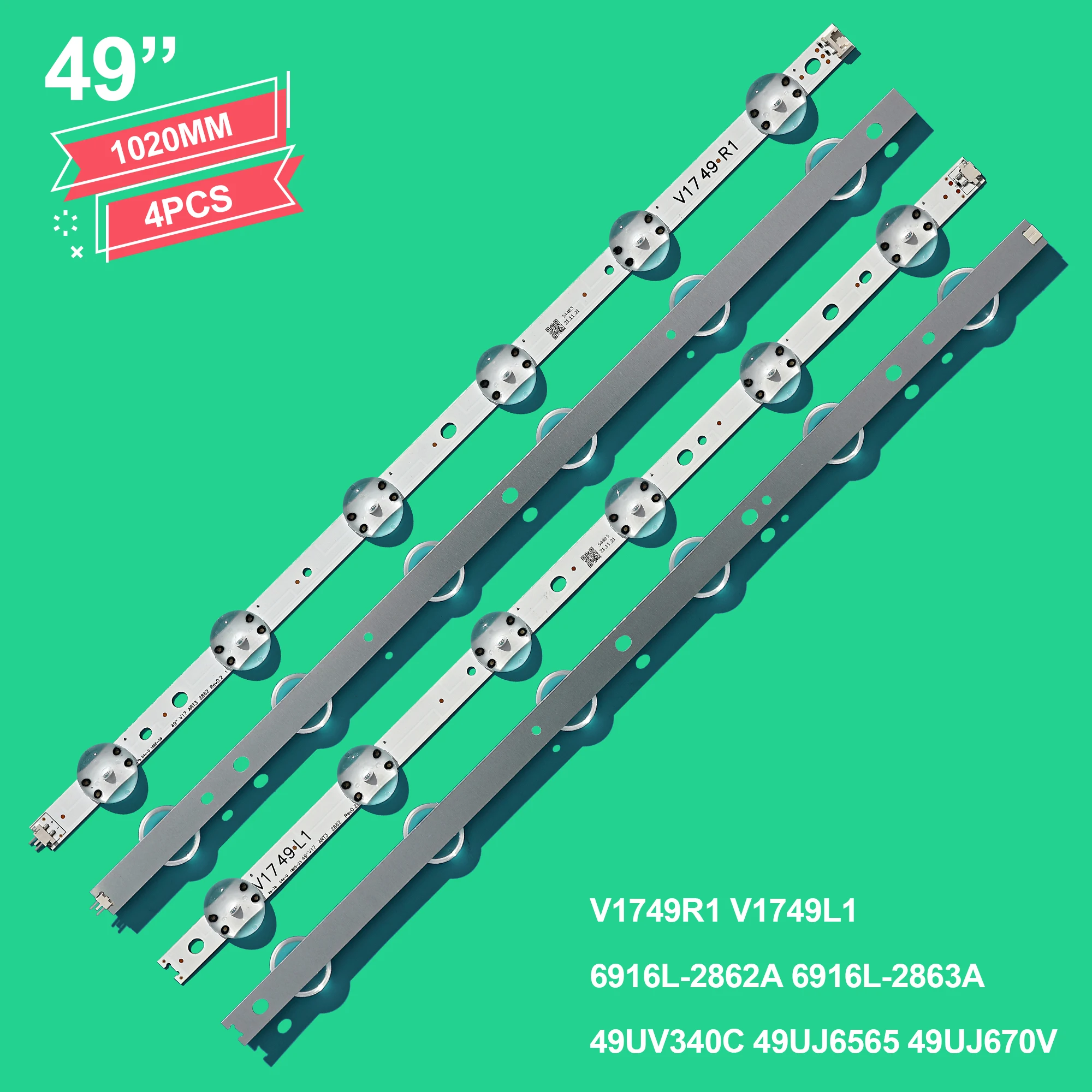 LED strip For LIG 49UV340C 49UJ6565 49UJ670V 49 V17 ART3 2862 2863 6916L-2862A 6916L-2863A V1749R1 V1749L1