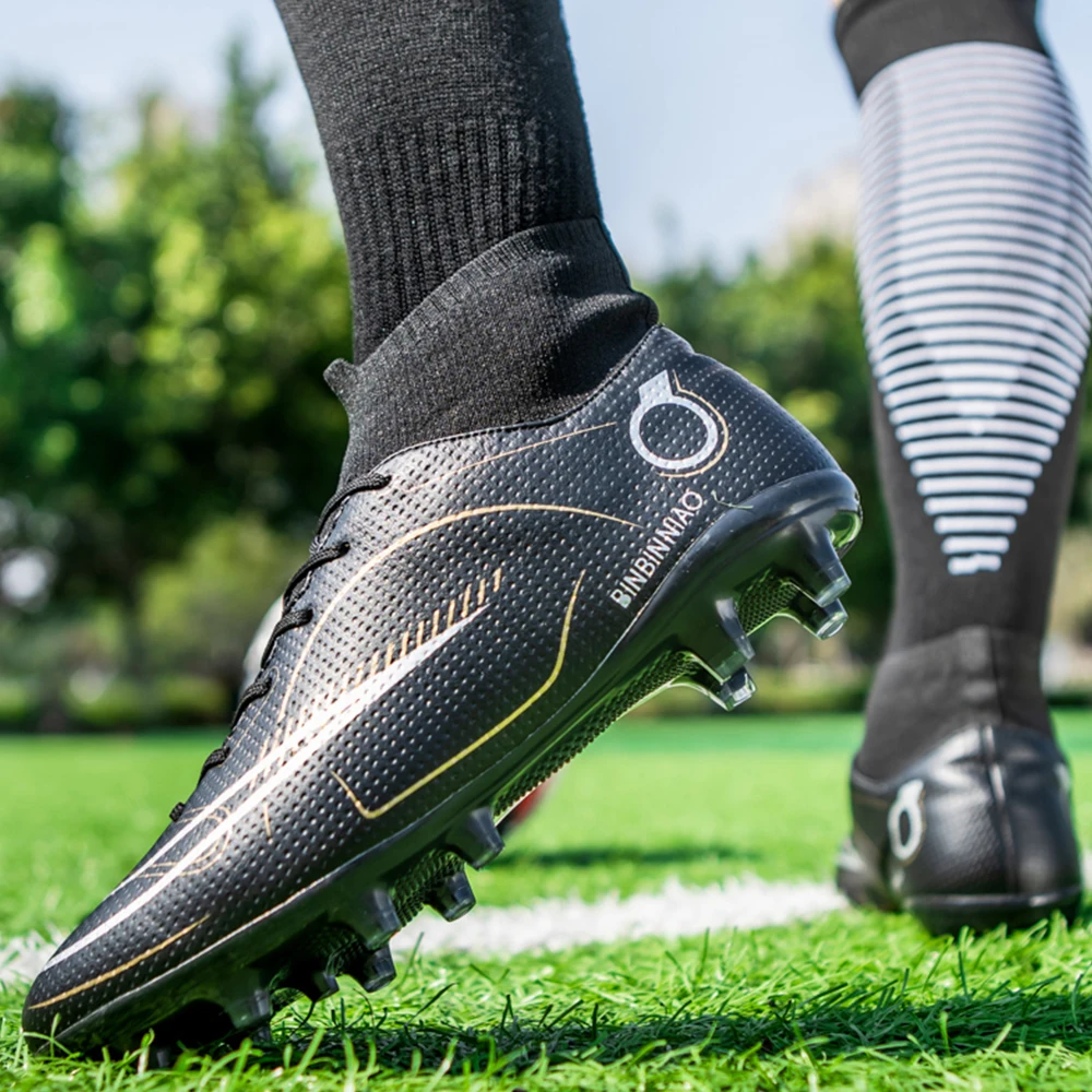 Men's Football Boots Adult Kids TF/FG Outdoor Soccer Cleats Training Sport Footwear Unisex High Cut Non-slip Sneakers 35-45