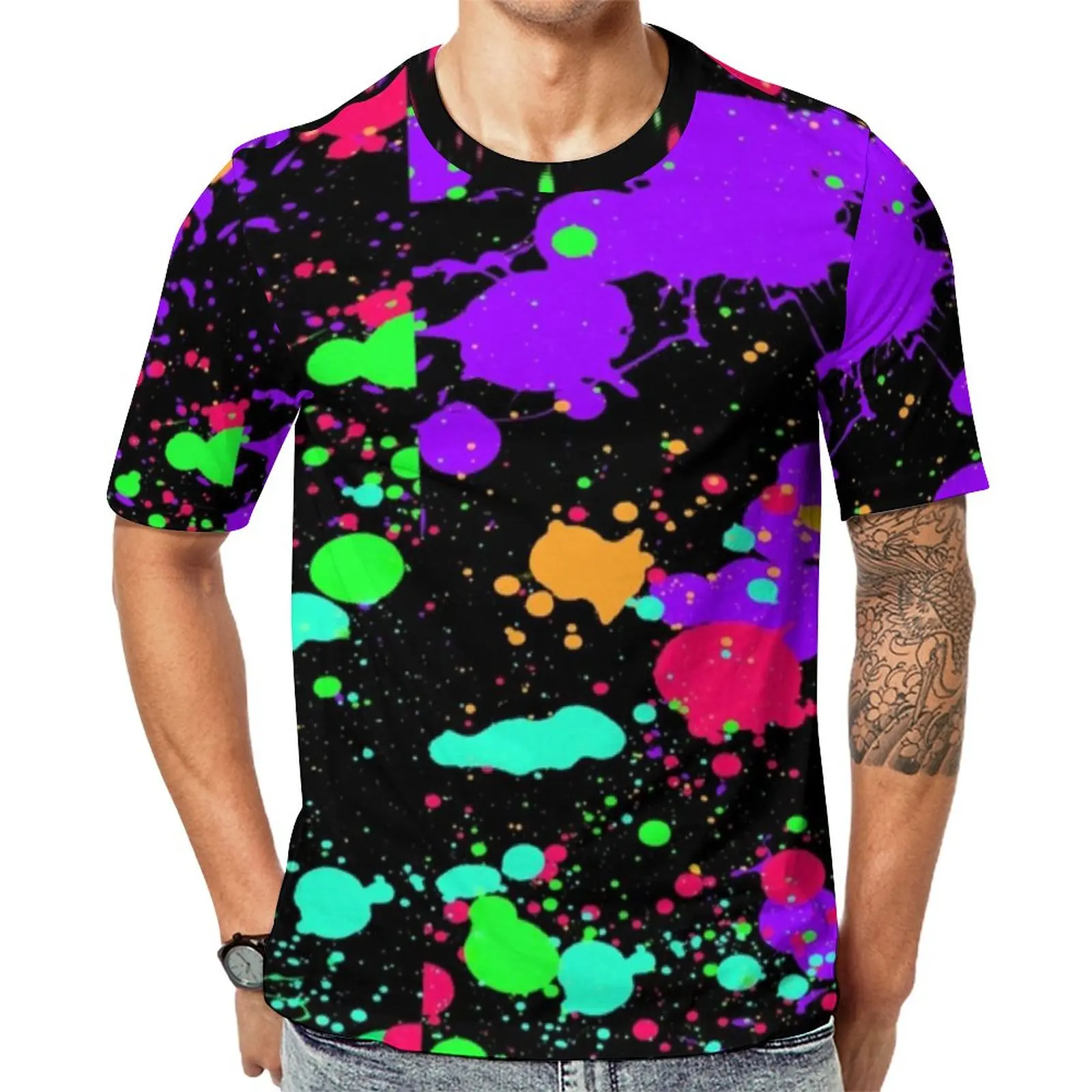 

Футболка мужская с коротким рукавом, повседневный Топ, неоновая расцветка, с принтом брызг, в стиле ретро, идея для подарка, большие размеры, ...