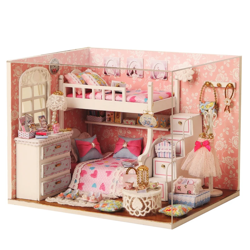 cutebee diy house miniature with furniture led music dust cover model building blocks toys for children casa de boneca free global shipping