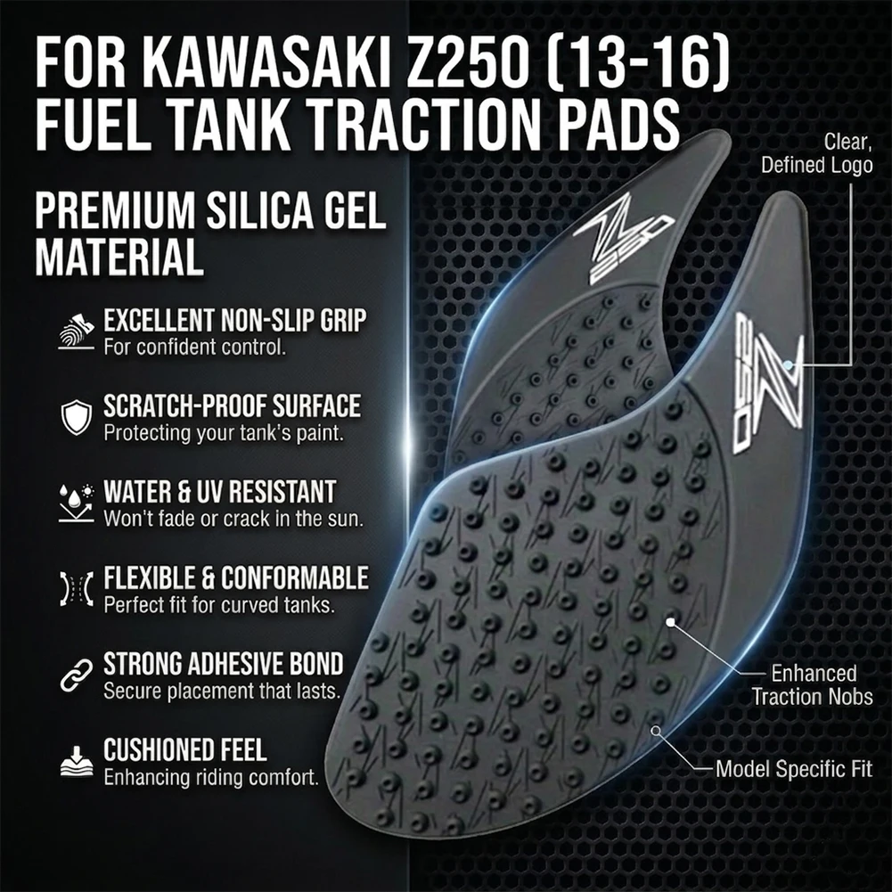 Фото Для мотоцикла Kawasaki Z250 2013-2016: Накладка на бензобак, противоскользящая боковая накладка-протектор для коленей, наклейка-декаль №2