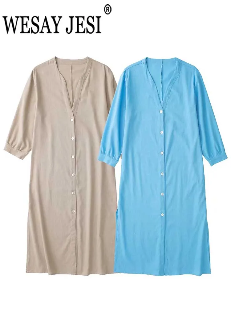 

WESAY JESI однотонное удобное женское платье до середины икры хлопковое приятное для кожи свободное винтажное повседневное элегантное женское ...