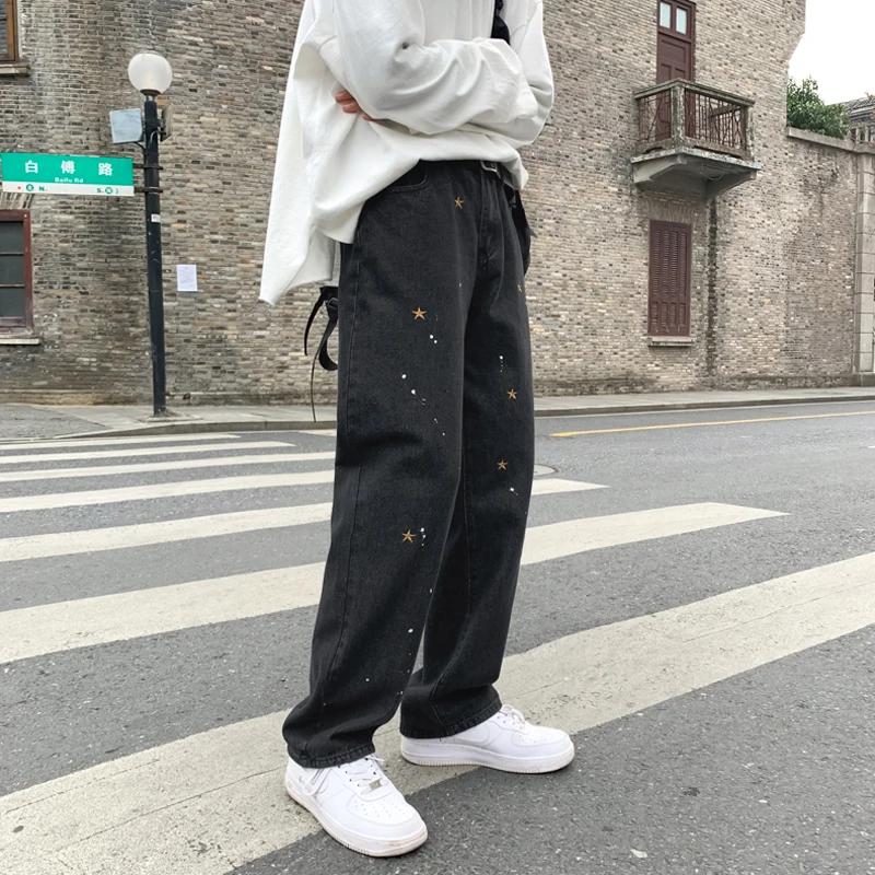 Fashion High Street Jeans Men's Embroidery Retro Korean Loose Hip-hop Fried Street Pants Large Size Wide Leg Pants штаны мужские