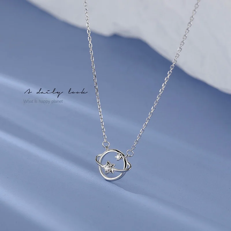 

925 Silver Fashion High Quality Necklace Women Niche Design Sense Clavicle Chain The Planet Pendant Necklace Saturn Jewelry Gift