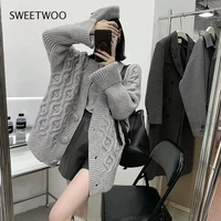 2022 winter sweater cardigan women faux fur knitted sweater button cardigan warm tops retro japanese languid lazy style tide