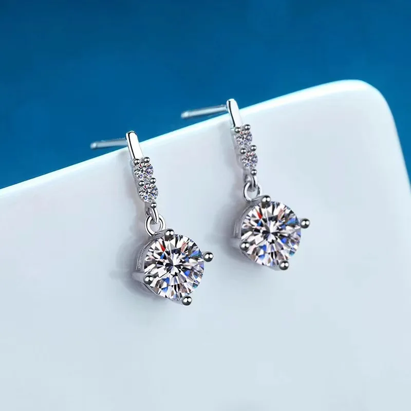 

Женские круглые серьги-подвески с муассанитом, из серебра 925 пробы