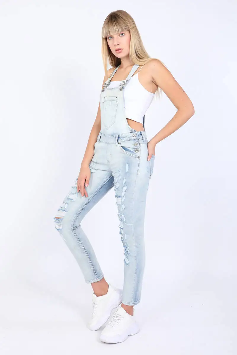 

Blue White Women 'S Ripped Detaylı Jean Jumpsuit Pants