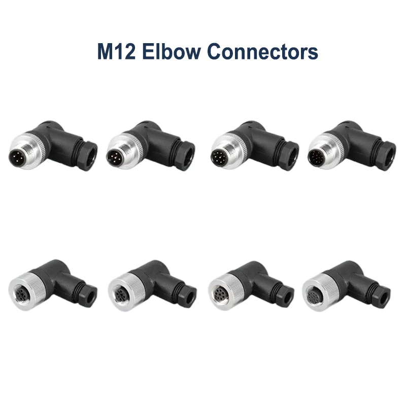 

M12 Elbow Aviation Connector Plugs Ip67 Waterproof Sensor Male&Female A Type Solder-Free Screw Crimping 3 4 5 8 12 Pin