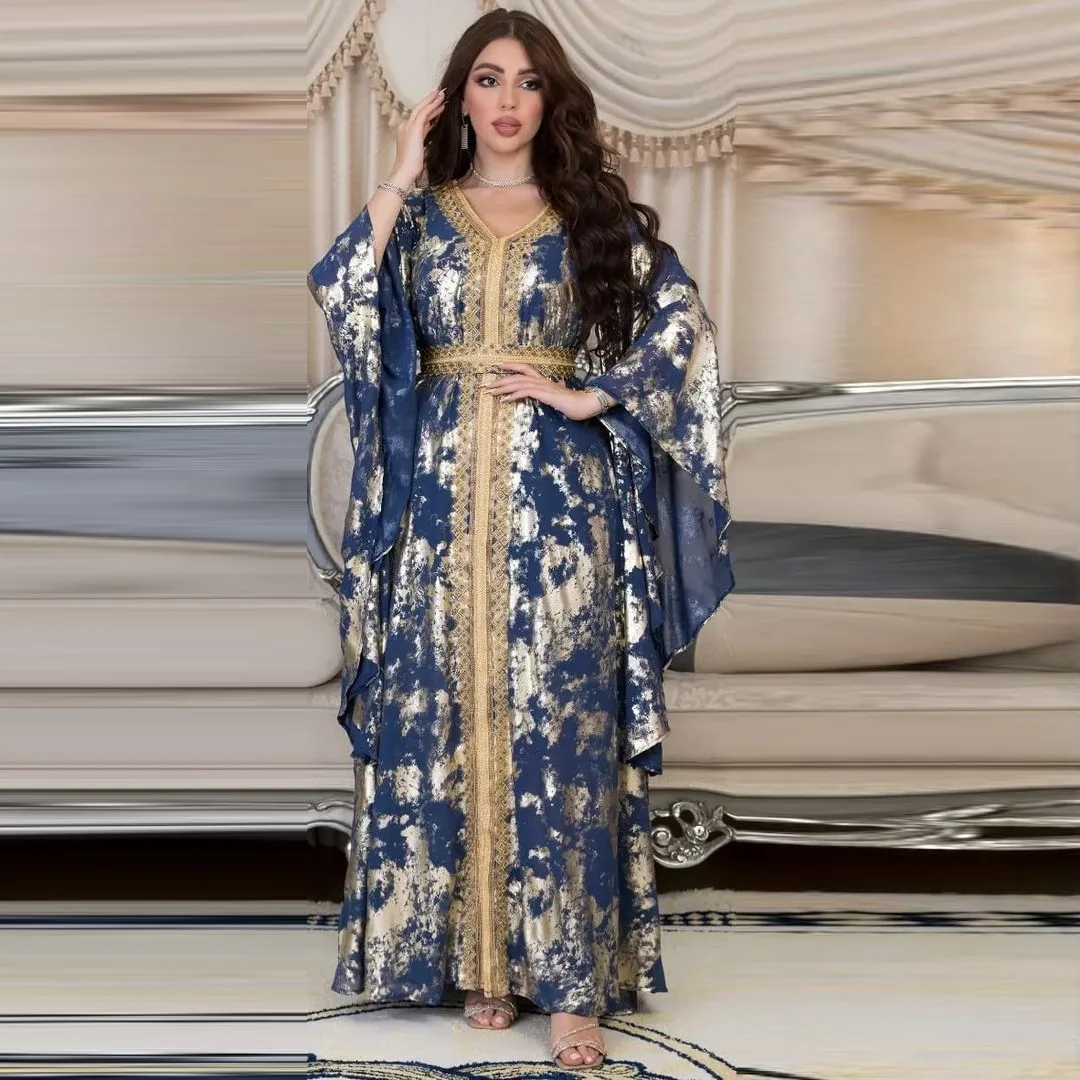 Spring 2023 New Muslim Chiffon Hot Bell Sleeve Robe with Belt Dress Vestidos Arabes Dubai Y Turcos Abayas for Women