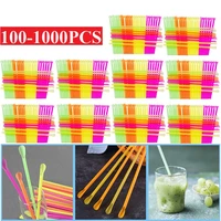 100 1000pcs disposable spoon straws dual use drinking spoon straw for milkshakes shaved ice smoothie shake dual purpose scoop