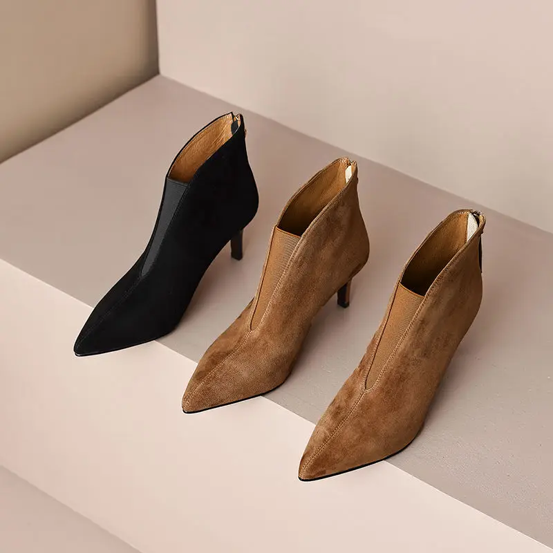 Ботильоны FHANCHU из нубука женские ботинки на высоком каблуке обувь осень/зиму с