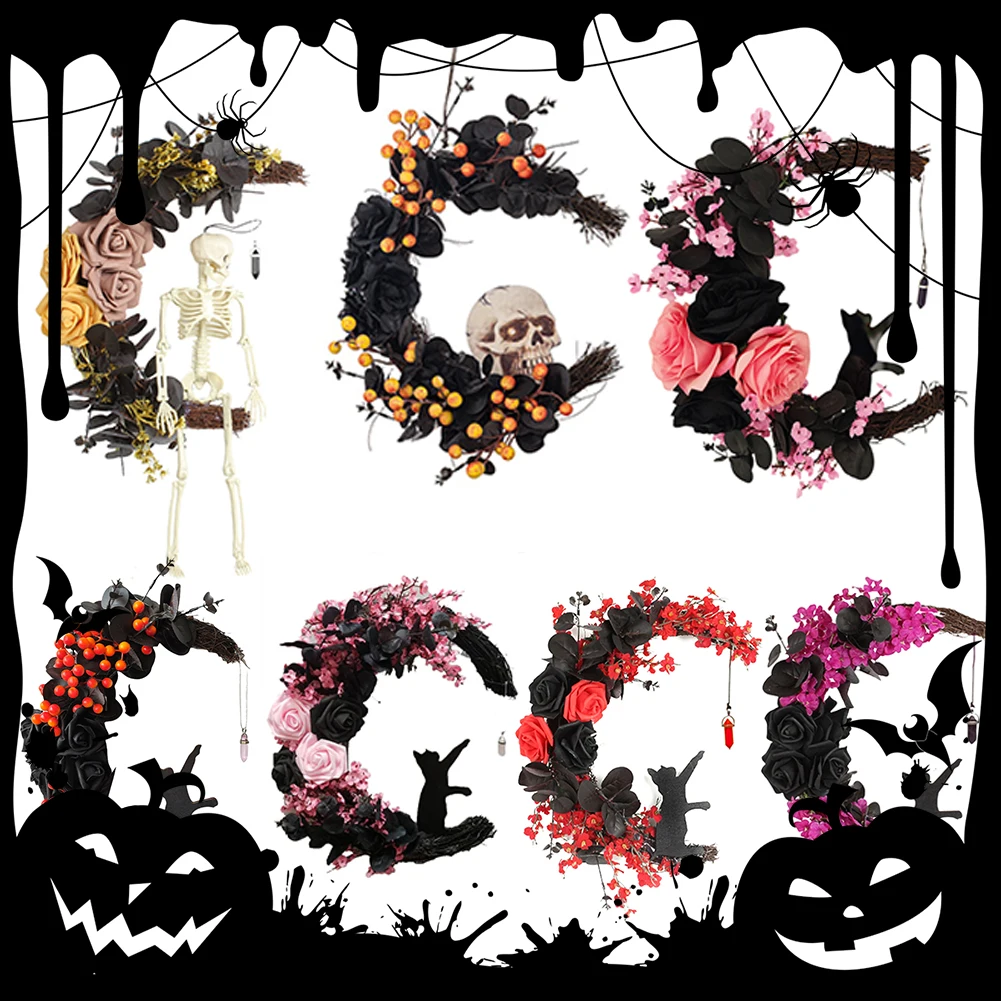 Искусственный венок с черепом входная дверь декор со скелетом на Хэллоуин в