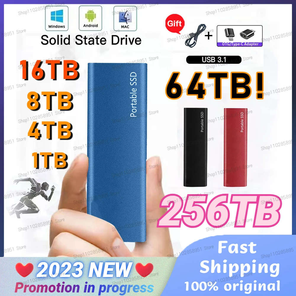 

256TB Solid State Hard Disk 2t Mobile High Capacity Storage 16tb Portable SSD Drive Type-C interface for Desktop Laptop Computer