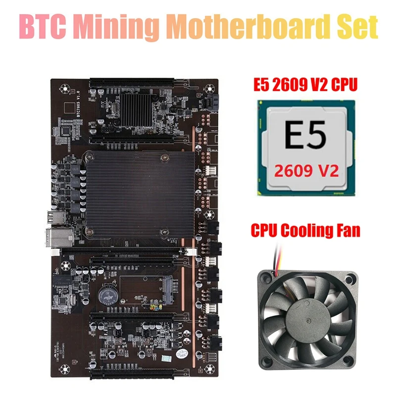 

AU42 -H61 BTCX79 Miner Motherboard with E5 2609 V2 CPU+Cooling Fan LGA 2011 DDR3 Support 3060 3070 3080 Graphics Card for BTC