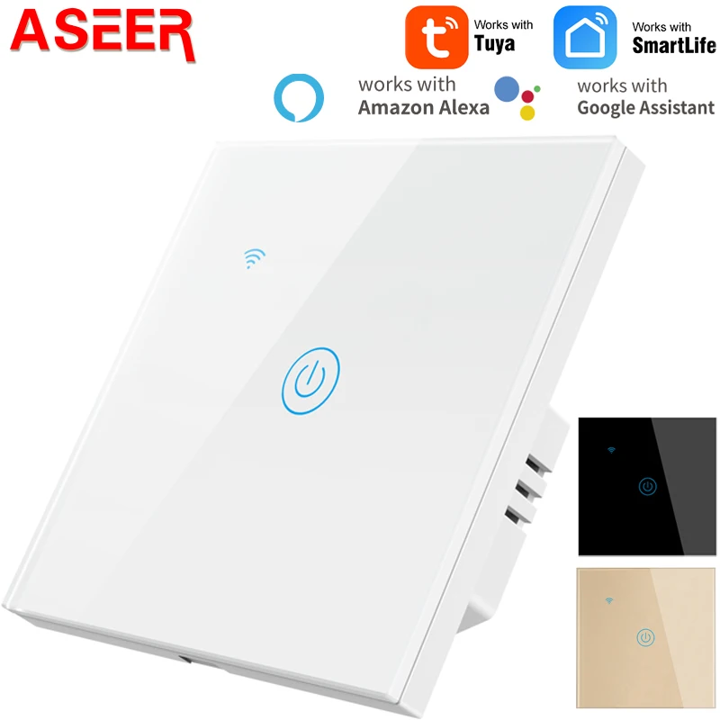 Настенный сенсорный выключатель ASEER 100-240 В, стандарт ЕС, закаленное стекло, панель питания, 1 банда, 1 способ, светильник, сенсорные переключатели