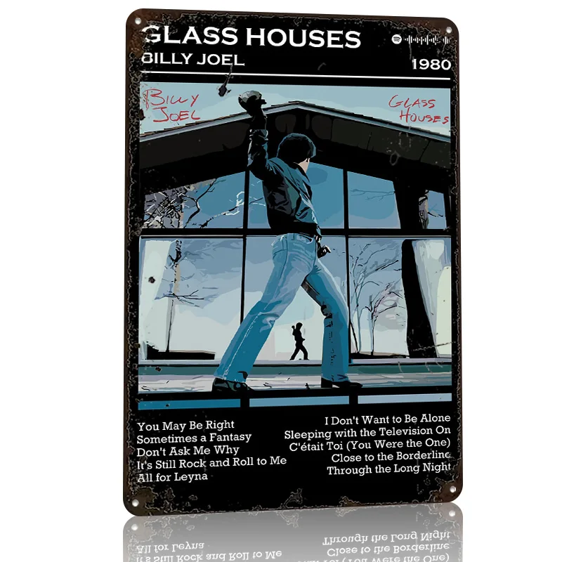 Фото Постер с 3D-текстурой обложки альбома Билли Джоела «Glass Houses», винтажная металлическая табличка на заказ для декора стен и дома №3