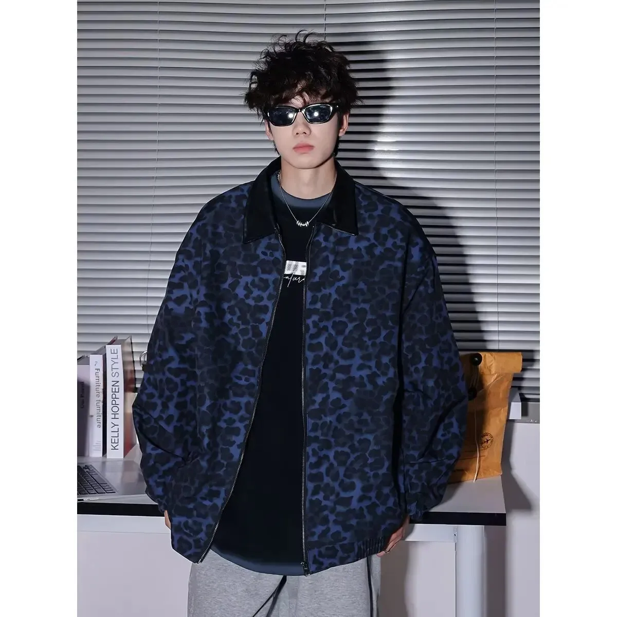 Модная леопардовая куртка в американском стиле с лацканами пэчворк свободный