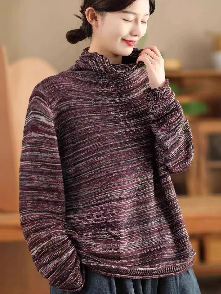 Зимний вязаный пуловер Max LuLu женская модная полосатая водолазка свитера большого