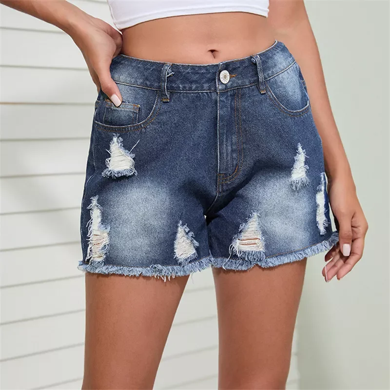 

Женские рваные джинсовые шорты, уличные шорты со средней талией и вышивкой, весна 2023