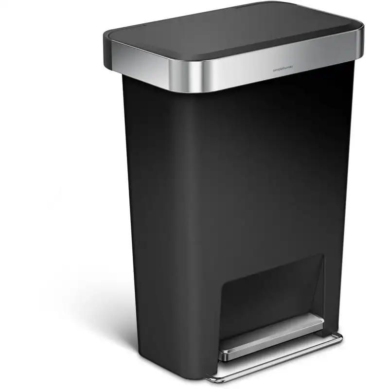 

gal Plastic Rectangular Kitchen Step Trash Can With Liner Pocket, Black