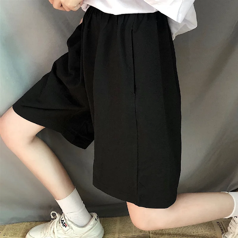 

2023 Summer Gray Shorts Women Fashion Ladies Elastic Waists Short Pants High waist Streetwear Wide-leg Oversize Simple Unisex Sh