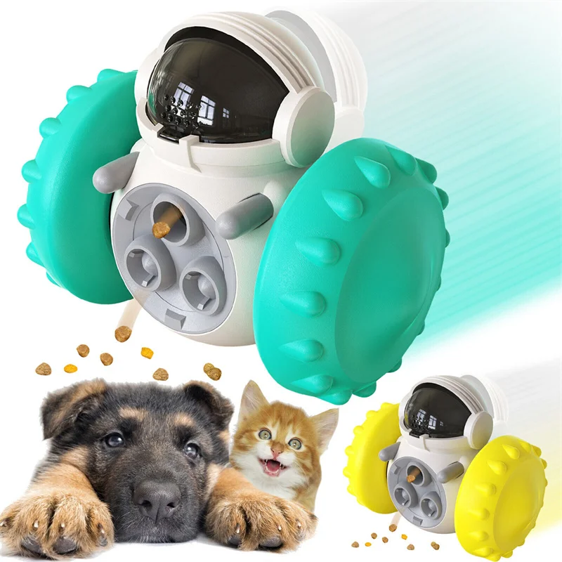 

Pet Slow Feeder Puppy Food Treat Dispenser Toy Slow Dog Feeder Food Dispensing Exercise Robot Wheel Toy for Small Pets Cats