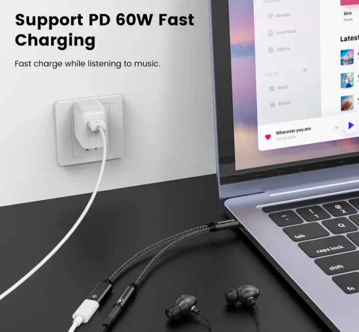 2 In 1 USB C To 3.5mm Headphone Jack Adapter Type C Charge Audio Aux Adaptor for Samsung S20 Ultra Note 20 10 Plus S21 Ipad Pro