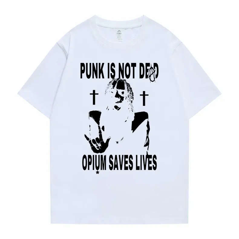 

Hip Hop Playboy Katie Punk is Not Ded Opium Saves Life Printed T-shirt Men's Women's Casual Loose T-shirt Men's Black T-shirt