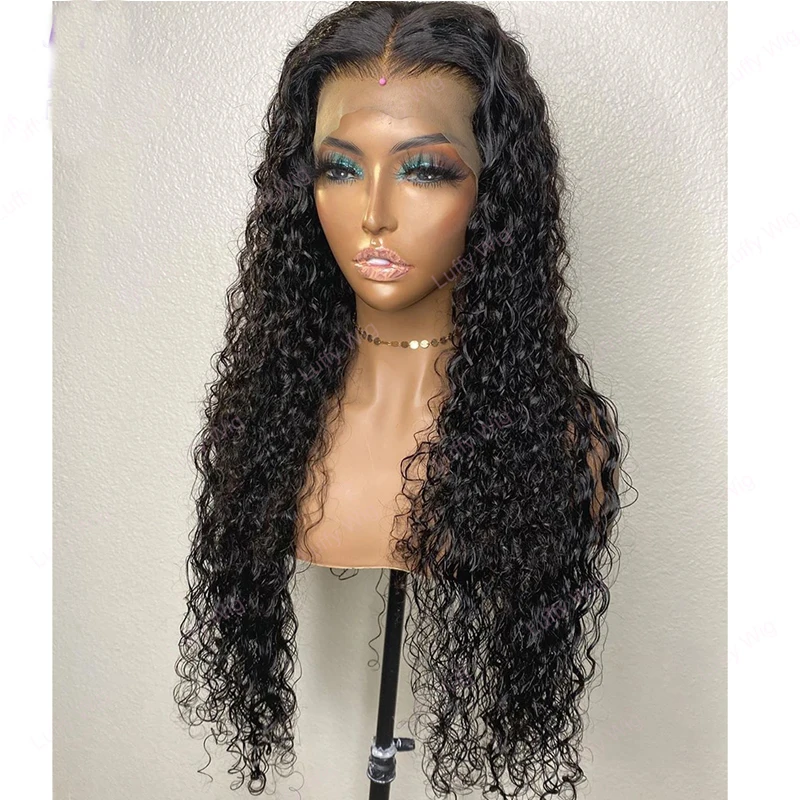 26Inch 180%Density Natural Black Natural Hairline Long Curly Lace Front Wig For Women With Baby Hair Daily Wig Heat Temperature