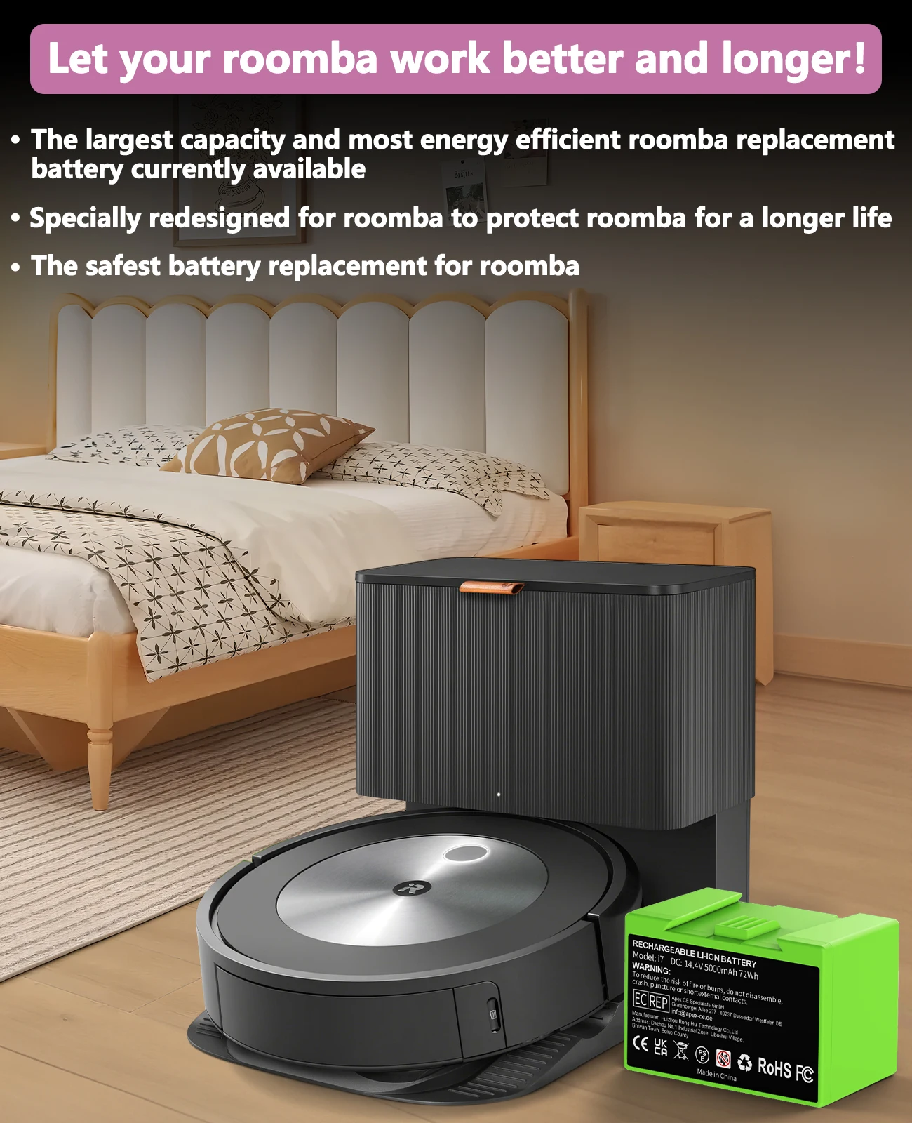 Замена аккумулятора i7 14,4 В, 5000 мАч для iRobot Roomba e и i Series i7+ e5 7150 7550 i3 3150 i3+ 3550 i4 4150 i4+ 4624864 ﻿ (art.: 3920cb61cdc07) - 3920cb61cdc07