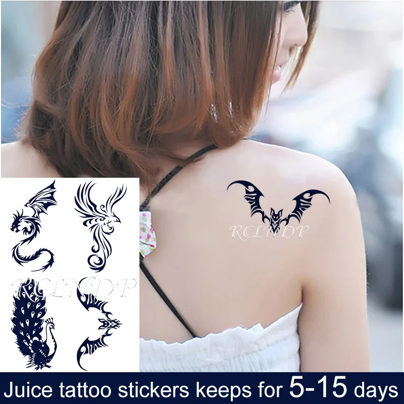 

Waterproof Temporary Juice ink Sticker Dragon Phoenix Peacock Tatto Fruit Gel Long lasting Tattoo Art for Men Women
