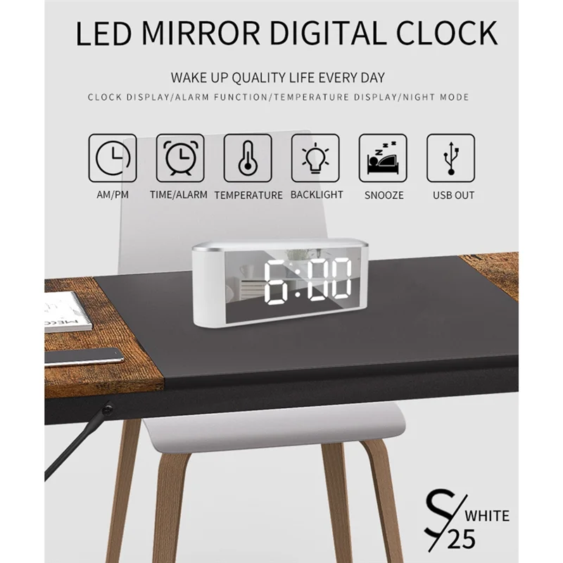 

Будильник для спальни, цифровые часы с большим дисплеем, 3 уровня яркости, украшение для спальни дома-белый корпус