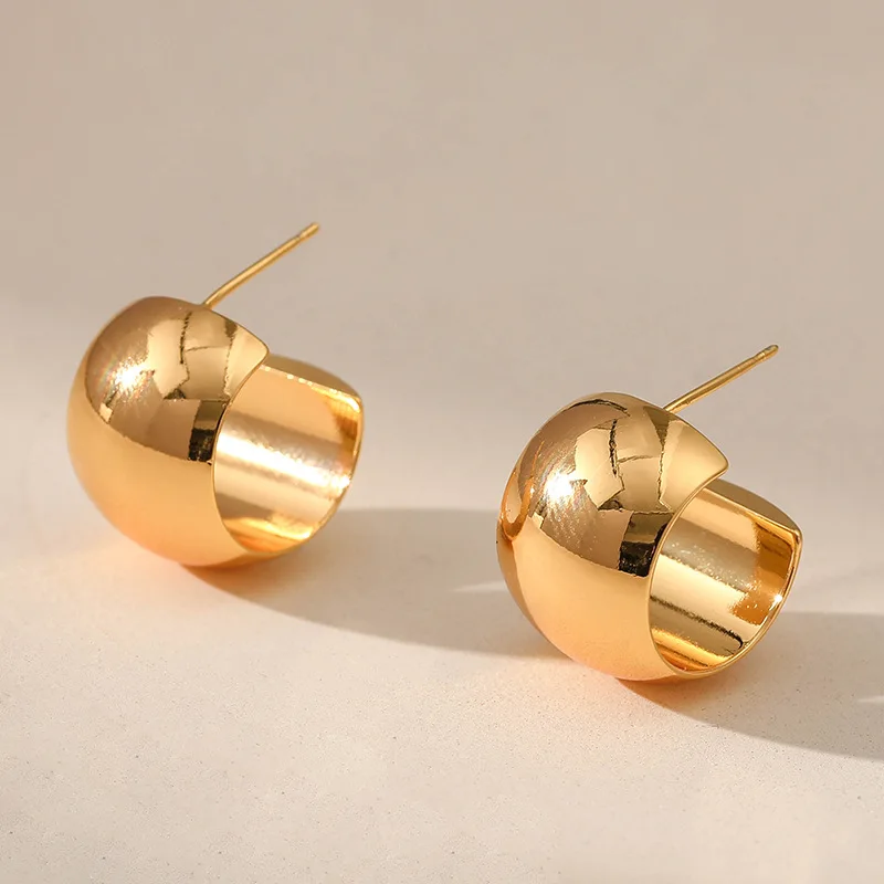 

Half-circle Design Wide-Faced Earrings Ladies Simple Style Daily Mirror Small Earrings Jewelry Gift