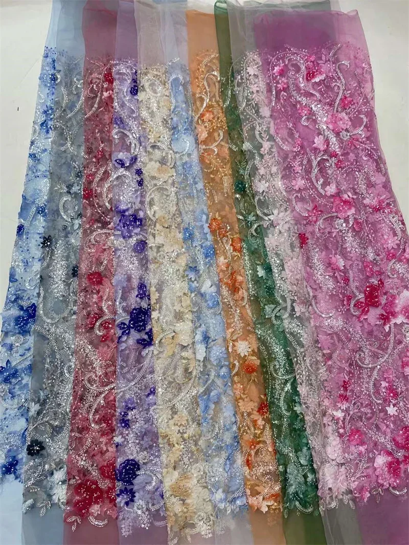 Кружевная ткань с французскими бусинами Высококачественная вышивка блестками