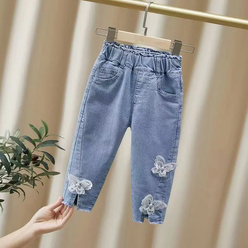 

Girls' Jeans Spring and Autumn New Korean Fashionable Girls' Elastic Casual Pants Kids' Bow Jeans Kids Trousers 2 3 4 5 6 Y