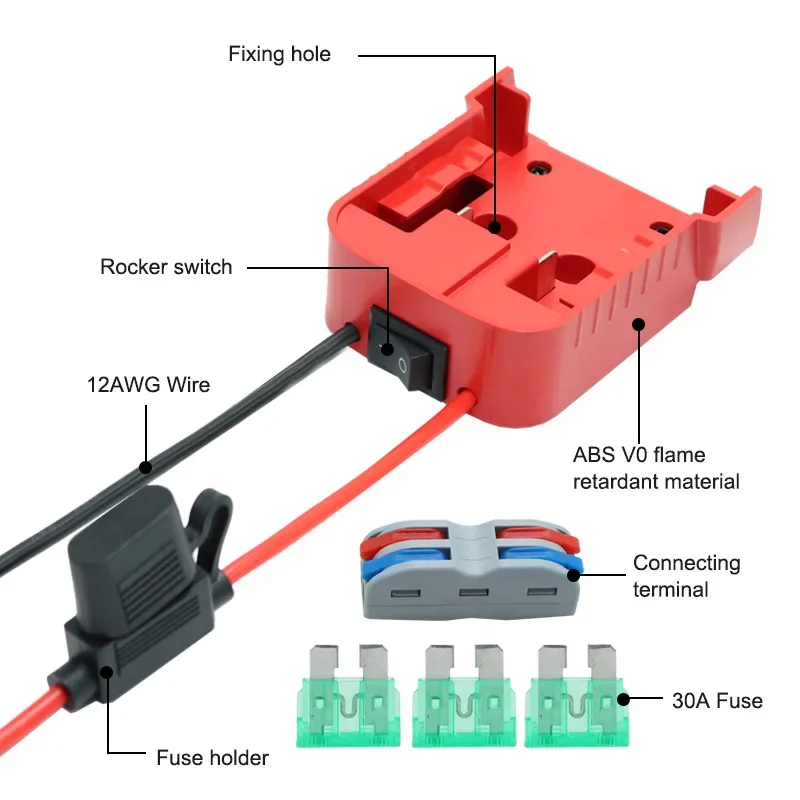 Адаптер силового колеса MWK-W1 с проводом 12AWG держателем предохранителя 30 А и