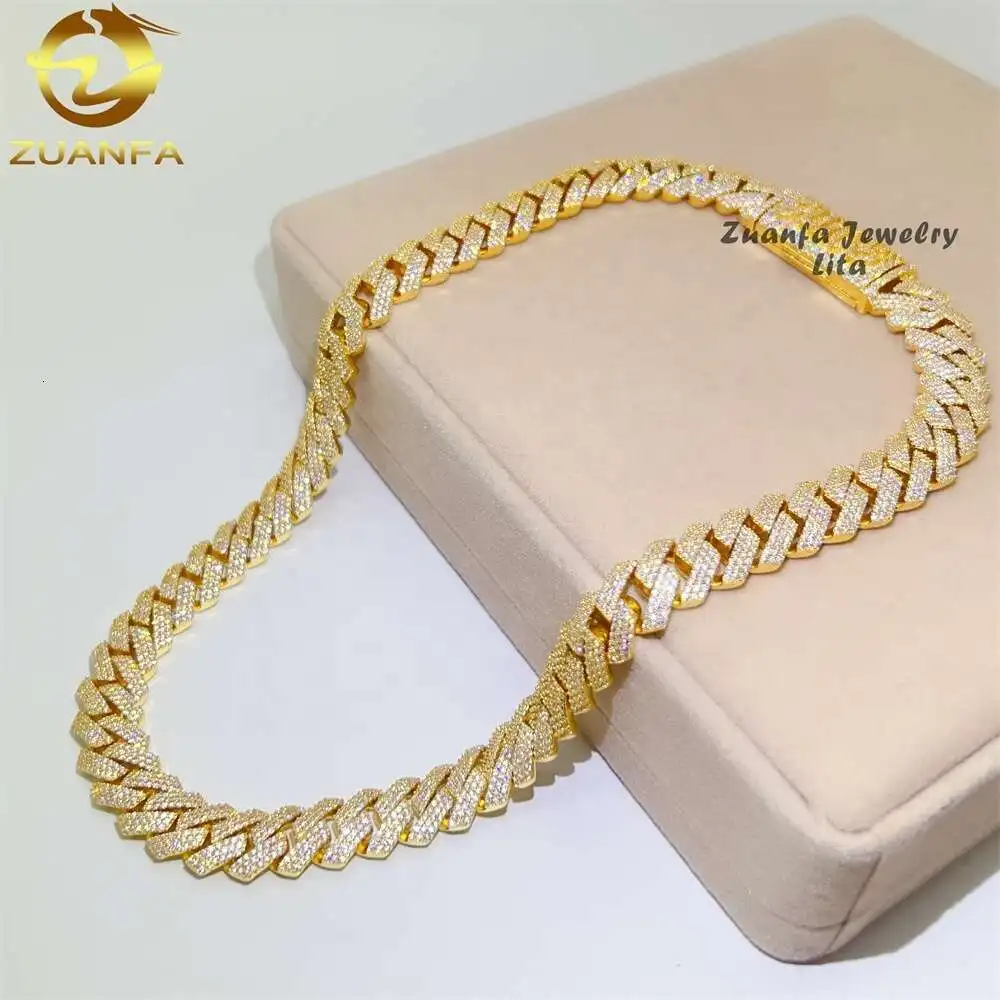 Изготовленные на заказ ювелирные изделия Vvs Moissanite 14 мм 18k позолоченная цепочка в