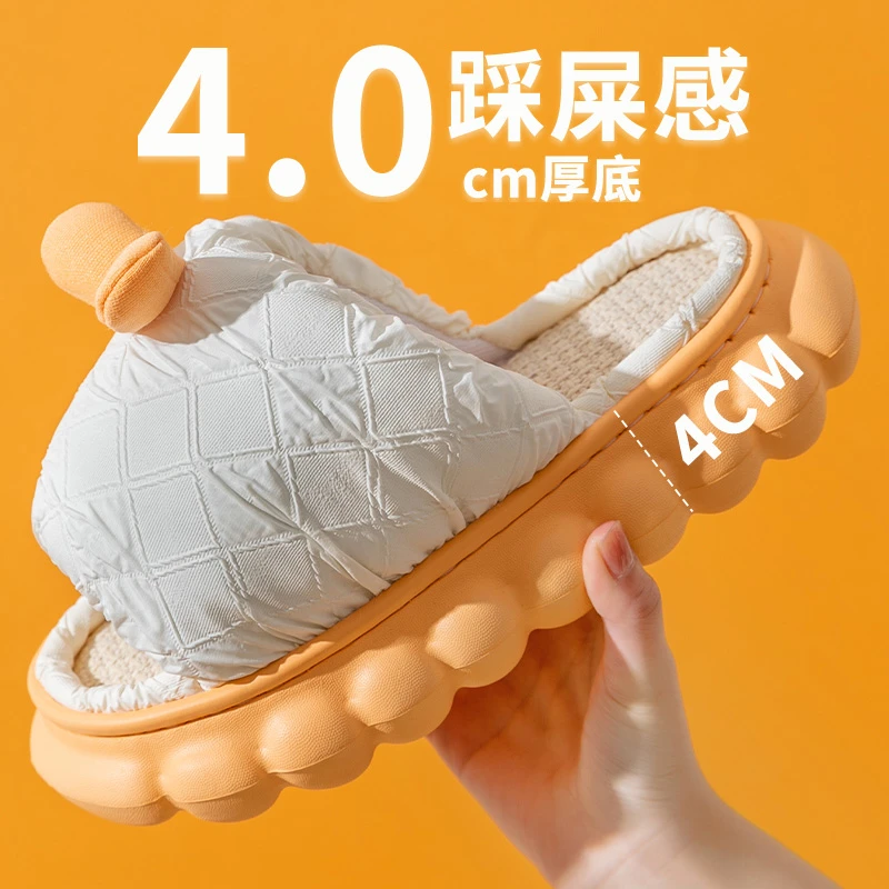 

Platform Non-Slip Home Bread Flax Slippers Women Four Seasons Indoor Cotton Linen Ladies Soft Slippers Couples Shoes Plus Size