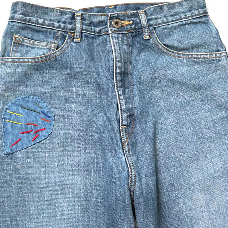 New Arrival Kapital Hirata and Hiroshi Splice Fabric Wash Water Patch Embroidery Trendy Jeans for Men Retro Denim Boot Cut Pants